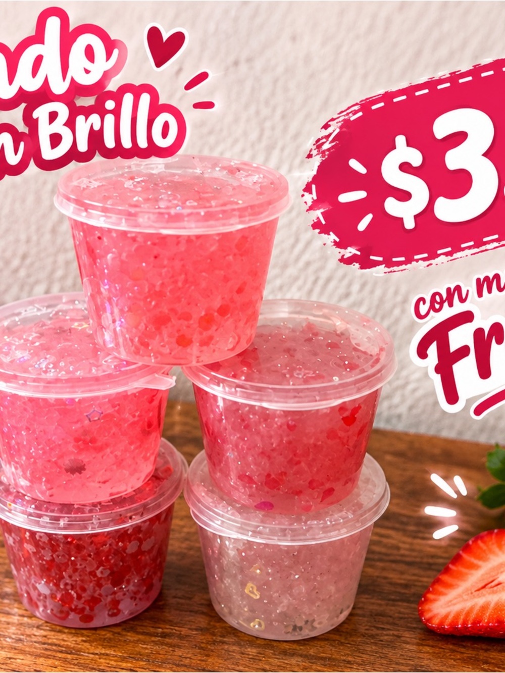 Bright Pink Glitter Party Slime Cups - Set of 5
